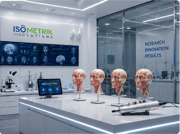 ISO Metrik research laboratory with facial anatomy models and rehabilitation technology