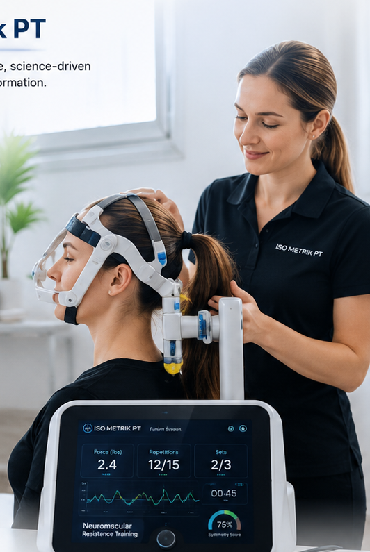 Therapist using ISO Metrik rehabilitation technology with a patient